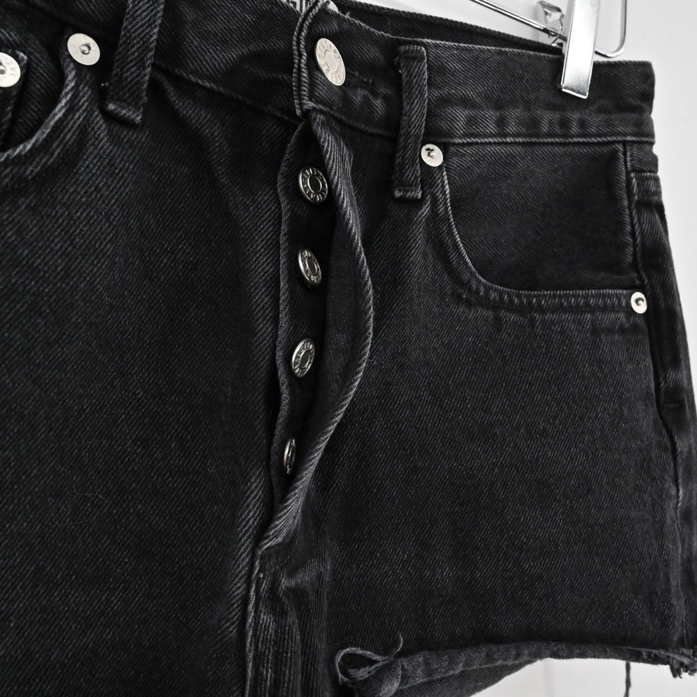 Agolde Parker Shorts Womens‎ Size 24 Black Distressed Button Fly Cutoff Denim - Picture 11 of 14